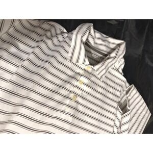 Nike Golf Mens XXL White Brown Striped Fit Dry Polo Highland Meadows Golf Club